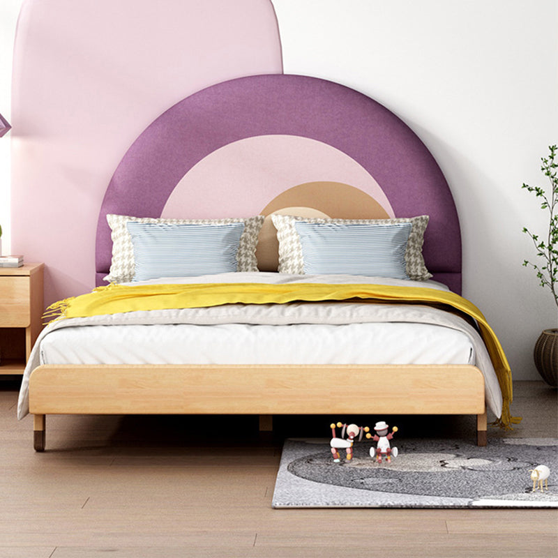 Solid Wood Platform Bed Scandinavian Light Purple Bed with Upholstered