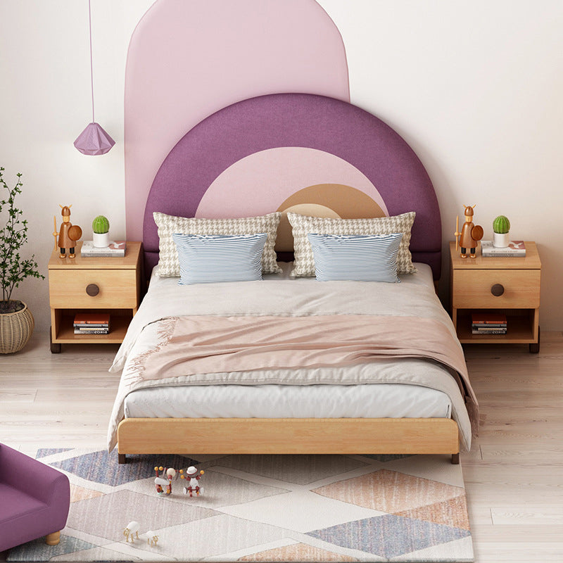 Solid Wood Platform Bed Scandinavian Light Purple Bed with Upholstered