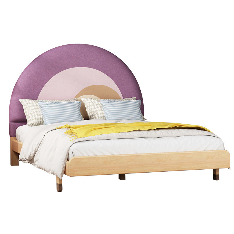 Solid Wood Platform Bed Scandinavian Light Purple Bed with Upholstered