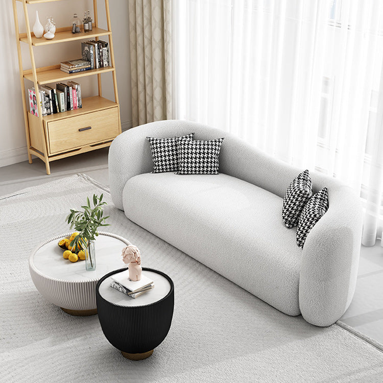 Modern Curved Sofa in White Wool Sloped Arm Sofa with Pillows