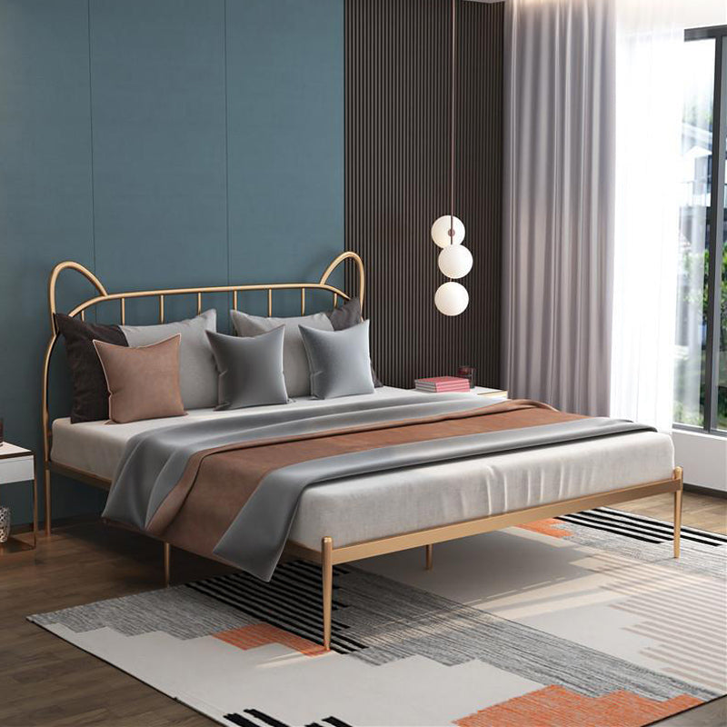 Metal Open-Frame Bed Solid Color Slat Bed With Custom Gold Legs for Home