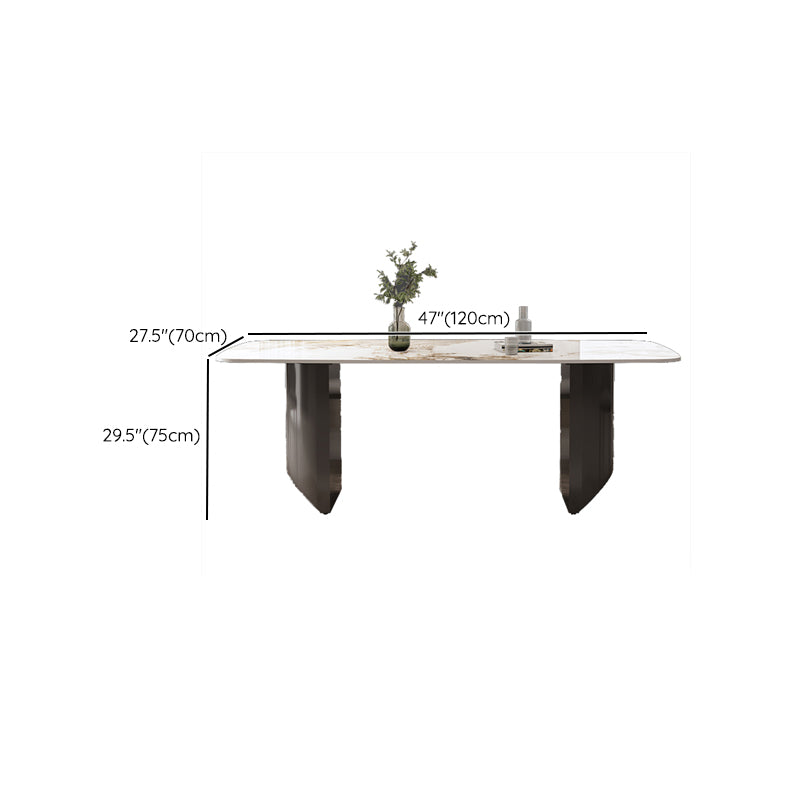 Modern Rectangle Stone Top Dining Table Double Pedestal Dining Table