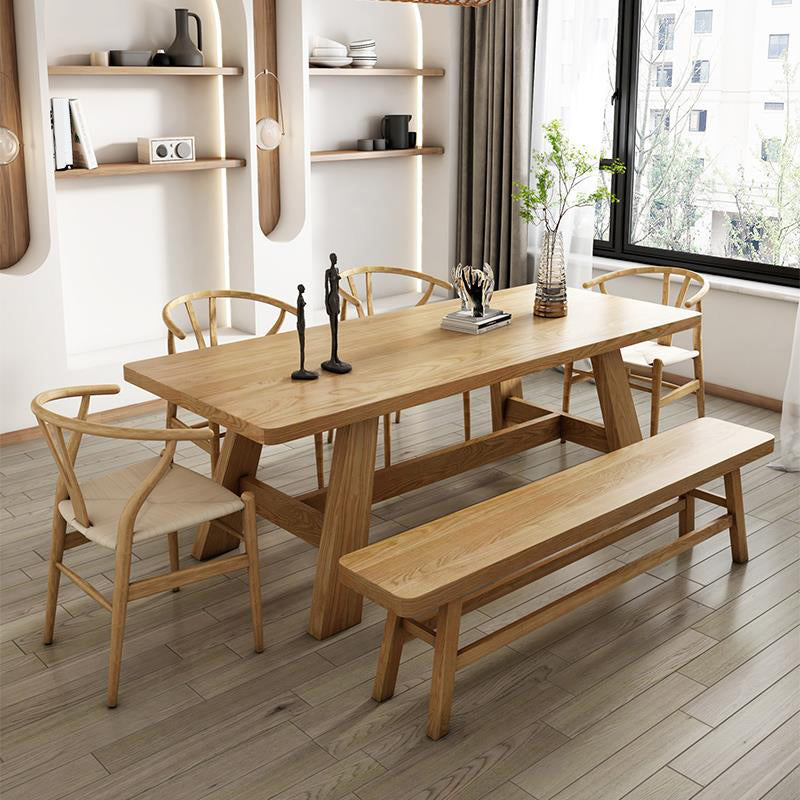 Modern Rectangle Dining Table Solid Wood Dining Table with Trestle Base