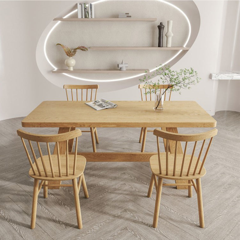 Modern Rectangle Dining Table Solid Wood Dining Table with Trestle Base