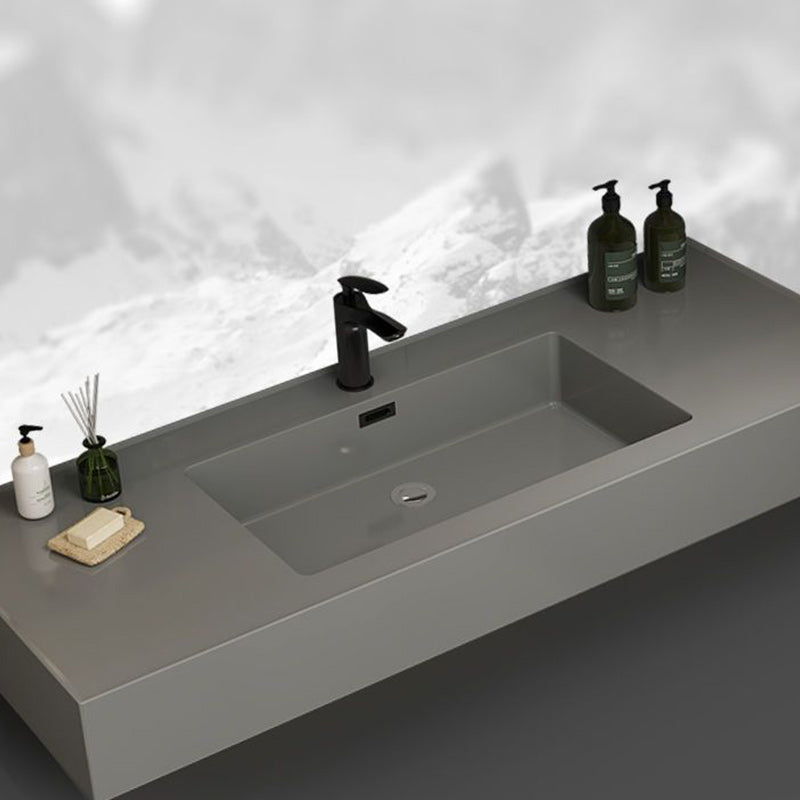 Grey Vanity Set Single Sink Shelving Included Drawers Stone Top Bath Vanity with Mirror