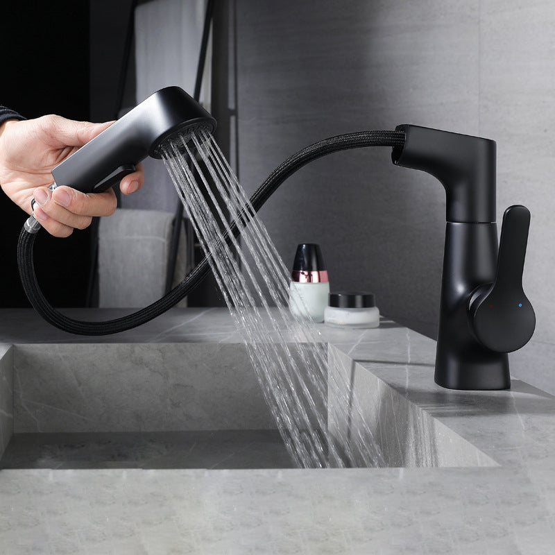 Modern Style Retractable Vessel Faucet Single Handle Copper Vessel Faucet for Bathroom