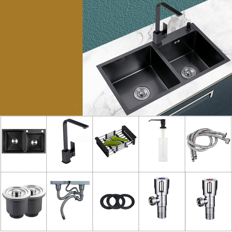 Modern Style Kitchen Sink Stainless Steel Rectangle 2 Holes Kitchen Sink