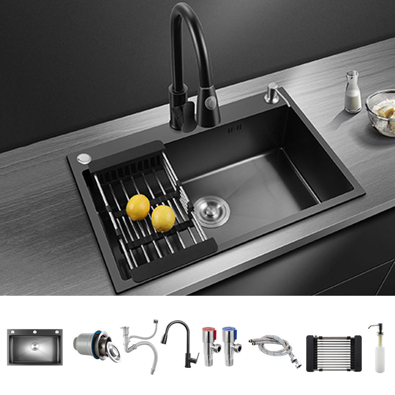 Modern Kitchen Sink Stainless Steel with Grid and Strainer Top-Mount Workstation Ledge