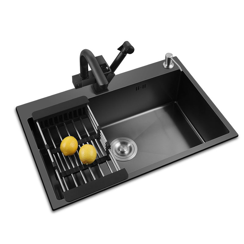 Modern Kitchen Sink Stainless Steel with Grid and Strainer Top-Mount Workstation Ledge