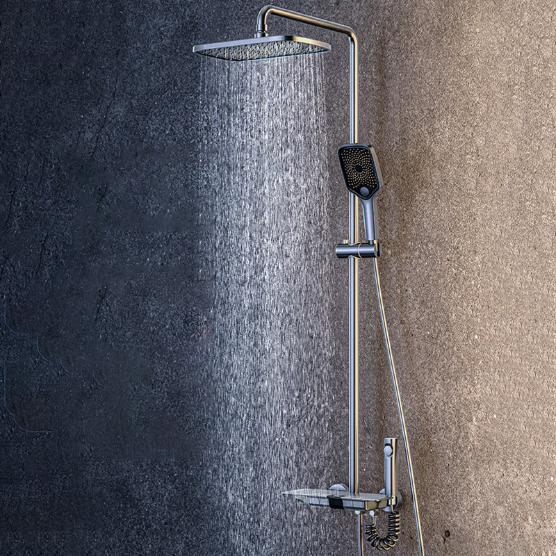 Brass Wall Mounted Shower Combo Rain Shower Set with Slide Bar Included