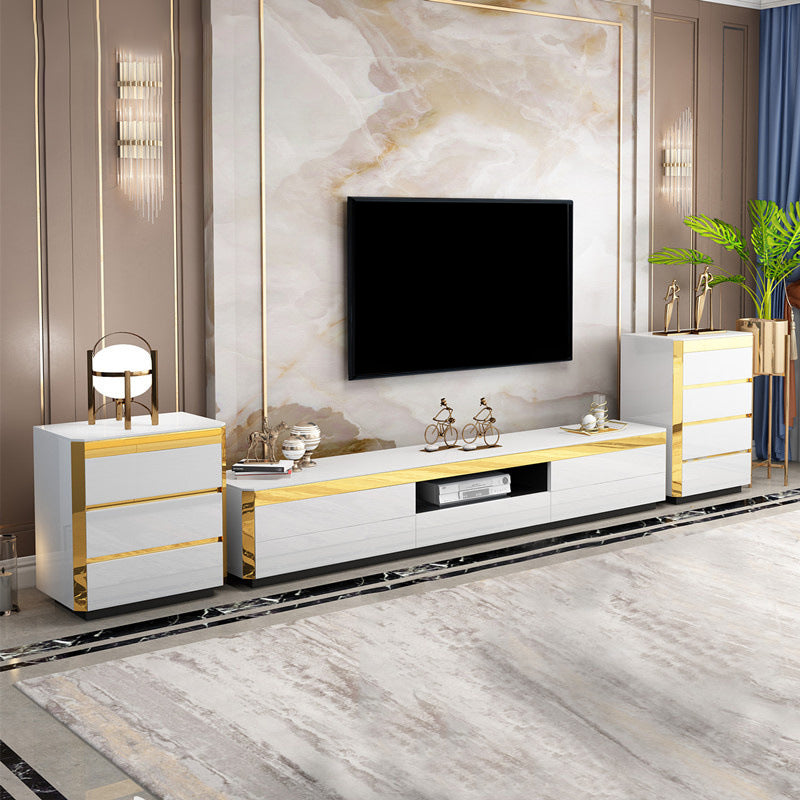 Open Storage TV Media Console Glam Media Console TV Stand with Drawers