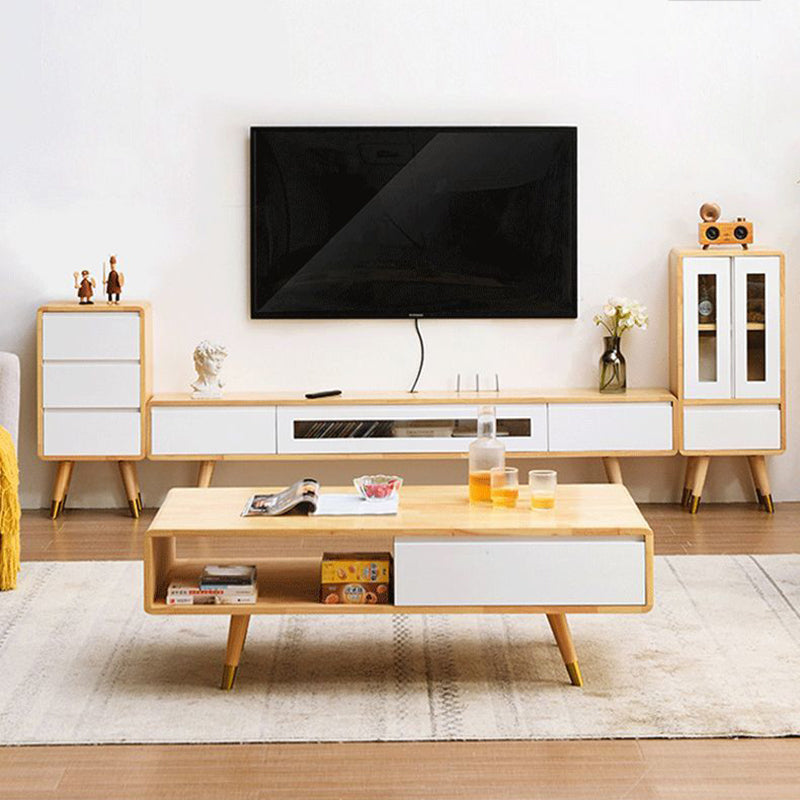 Modern Wood TV Stand Console Wall-mounted TV Media Stand with Storage for Living Room