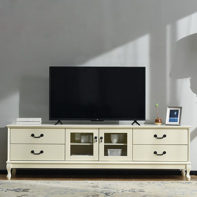 Traditional Wood TV Console Enclosed Storage TV Media Stand with Doors for Living Room