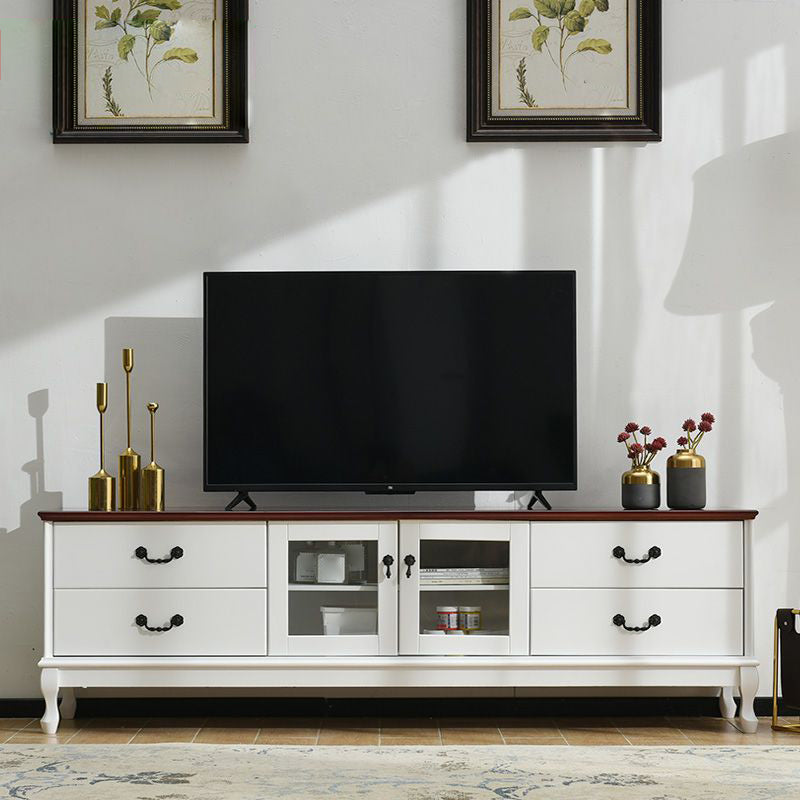 Traditional Wood TV Console Enclosed Storage TV Media Stand with Doors for Living Room