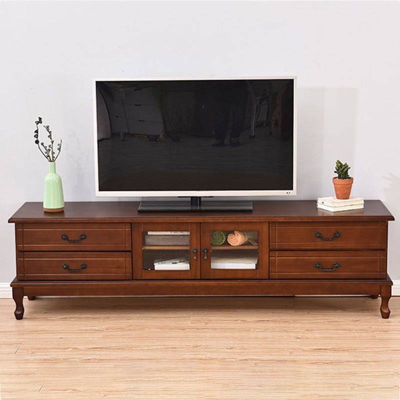 Traditional Wood TV Console Enclosed Storage TV Media Stand with Doors for Living Room