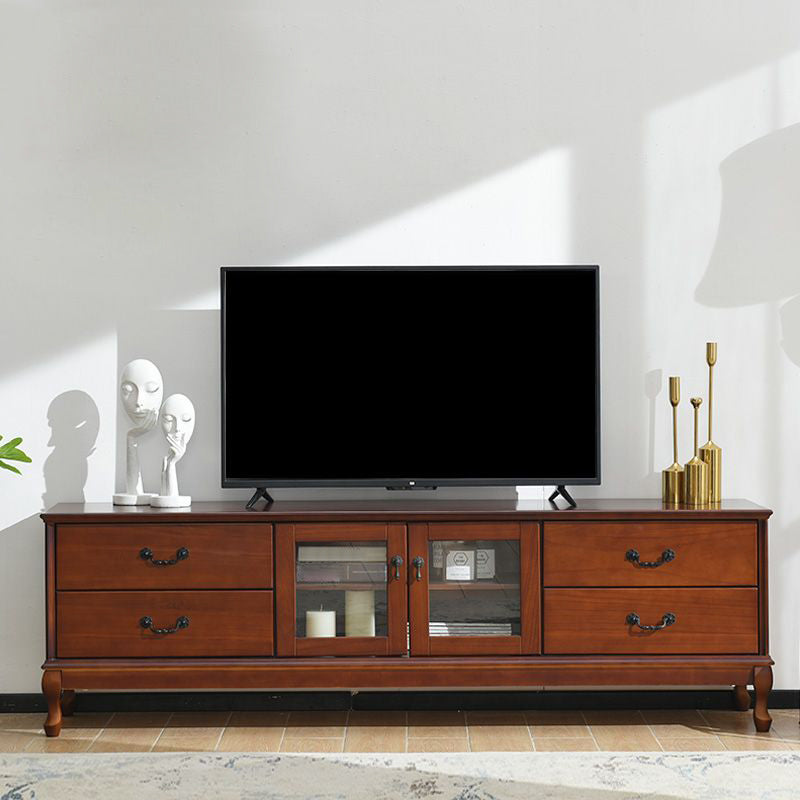 Traditional Wood TV Console Enclosed Storage TV Media Stand with Doors for Living Room