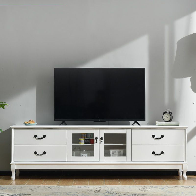 Traditional Wood TV Console Enclosed Storage TV Media Stand with Doors for Living Room