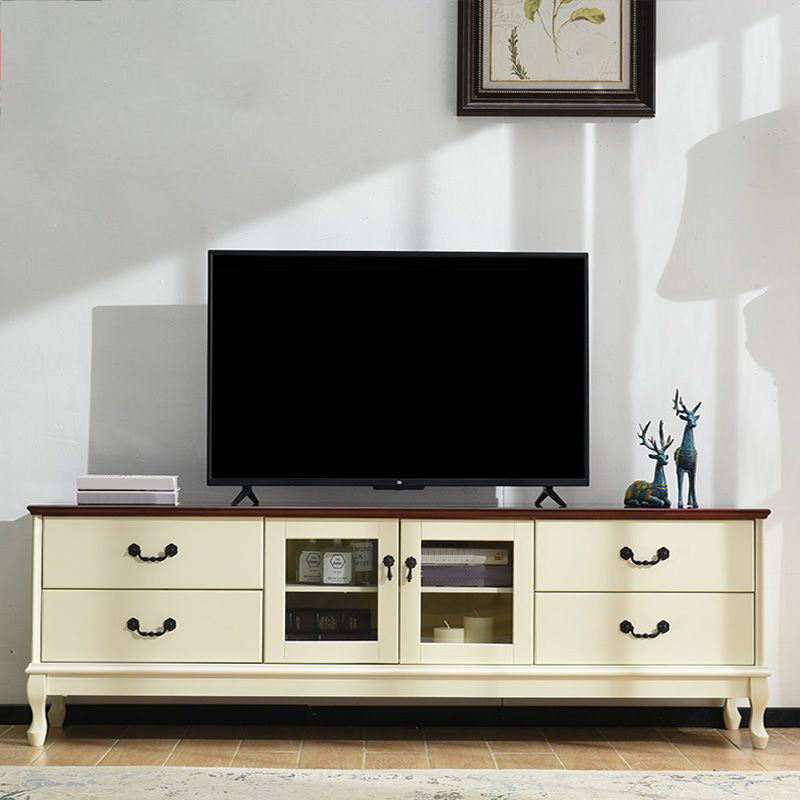 Traditional Wood TV Console Enclosed Storage TV Media Stand with Doors for Living Room