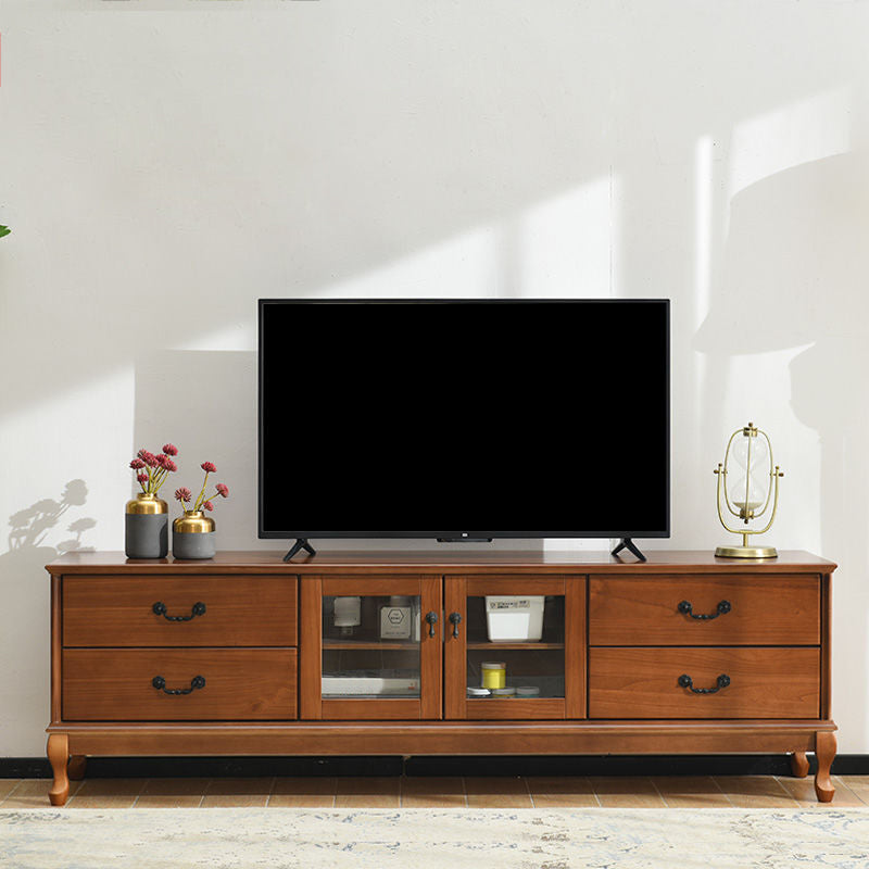 Traditional Wood TV Console Enclosed Storage TV Media Stand with Doors for Living Room