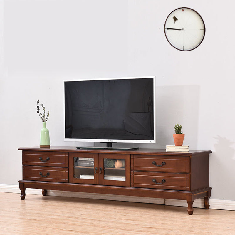 Traditional Wood TV Console Enclosed Storage TV Media Stand with Doors for Living Room