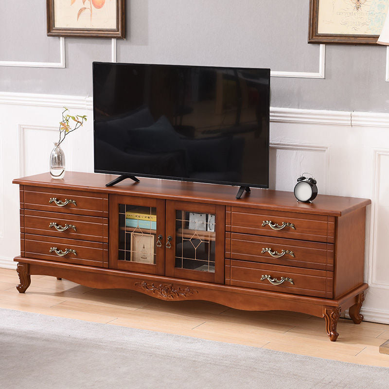 Traditional Wood TV Stand Console Enclosed Storage TV Media Stand for Living Room