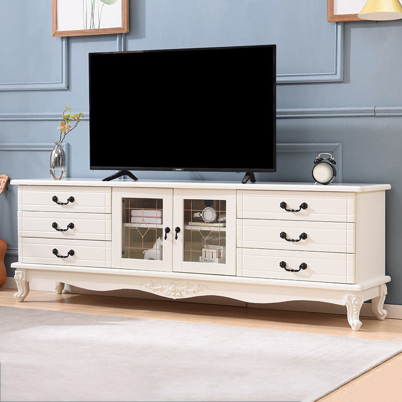 Traditional Wood TV Stand Console Enclosed Storage TV Media Stand for Living Room