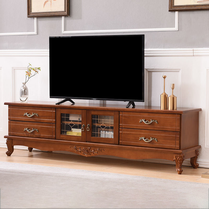 Traditional Wood TV Stand Console Enclosed Storage TV Media Stand for Living Room