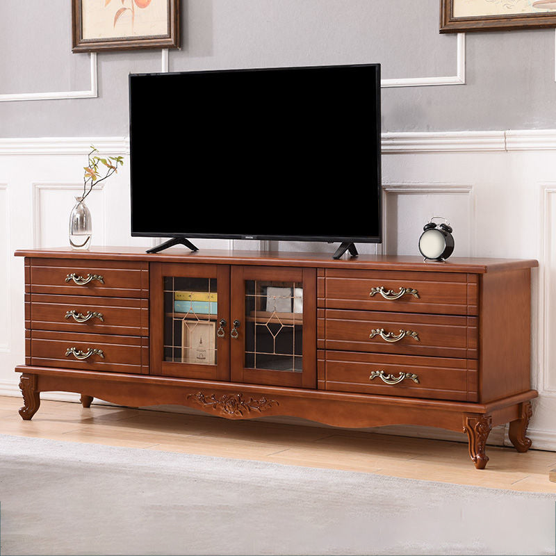 Traditional Wood TV Stand Console Enclosed Storage TV Media Stand for Living Room