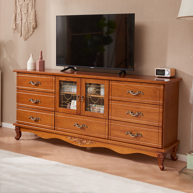 Traditional Wood TV Stand Console Enclosed Storage TV Media Stand for Living Room