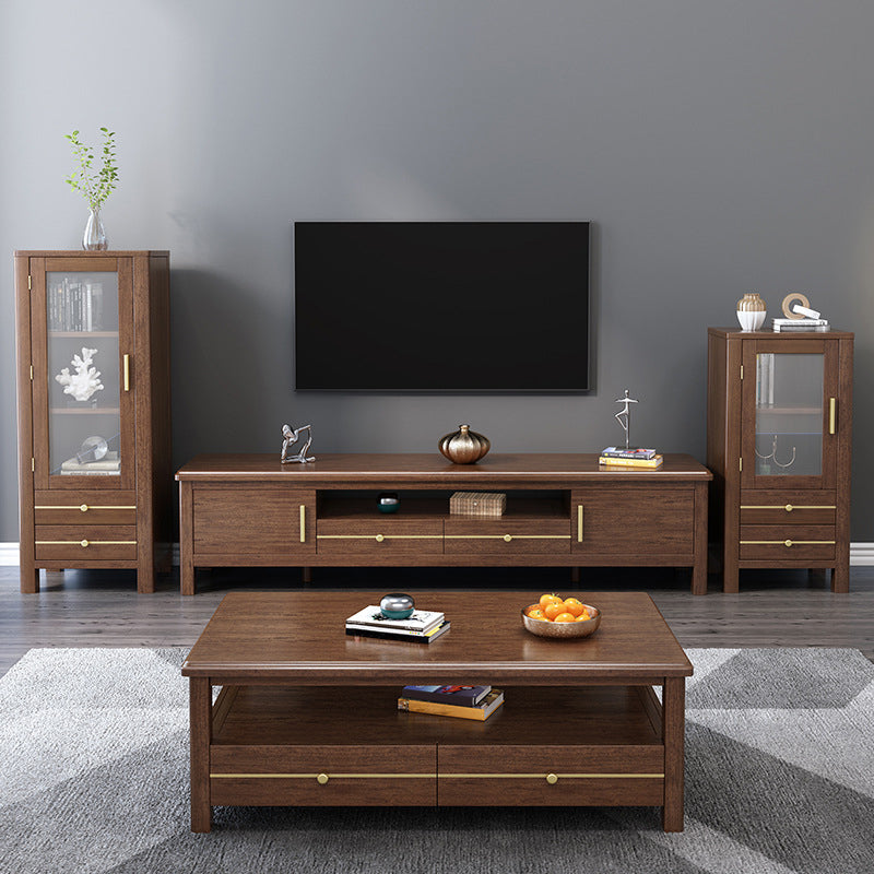 Traditional Walnut TV Stand Console Open Storage TV Media Stand for Living Room