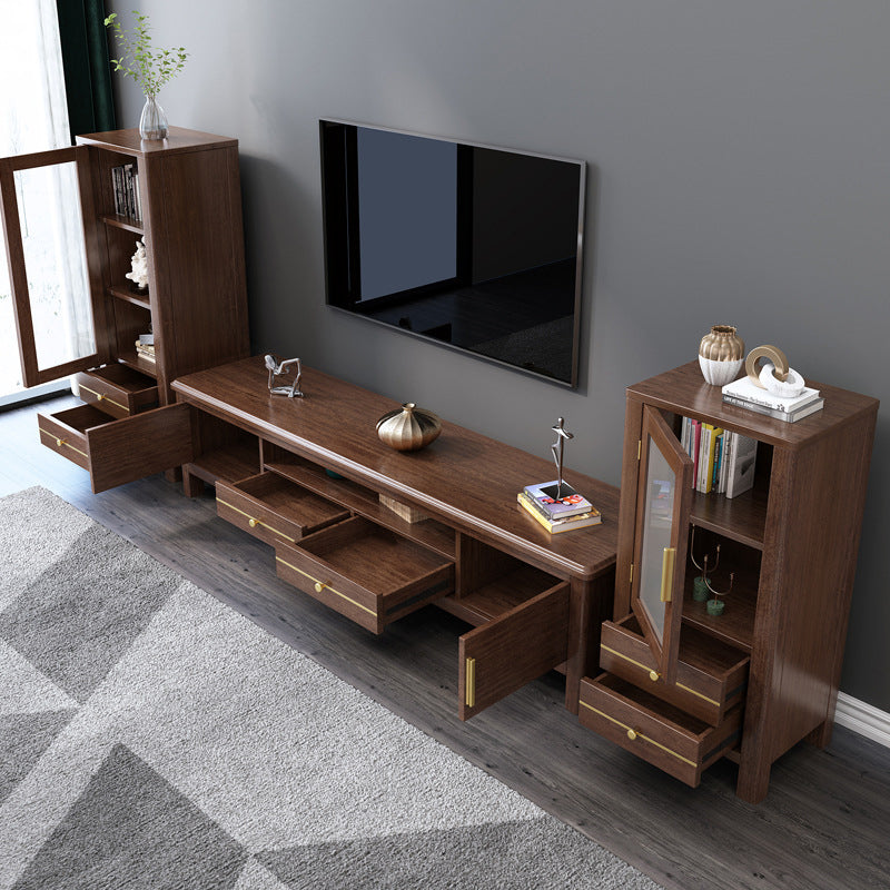 Traditional Walnut TV Stand Console Open Storage TV Media Stand for Living Room