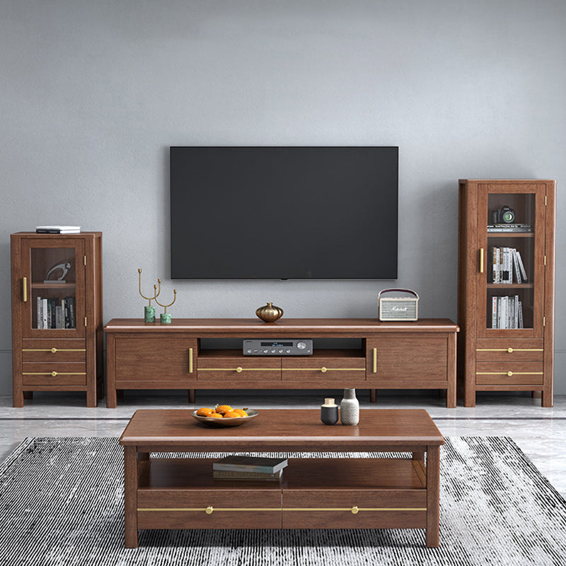 Traditional Walnut TV Stand Console Open Storage TV Media Stand for Living Room