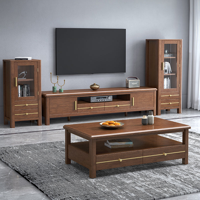 Traditional Walnut TV Stand Console Open Storage TV Media Stand for Living Room