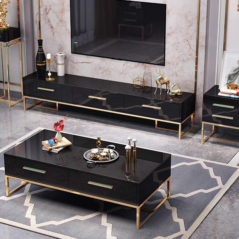 Glam TV Media Console Glass Media Console TV Stand with 3 Drawers