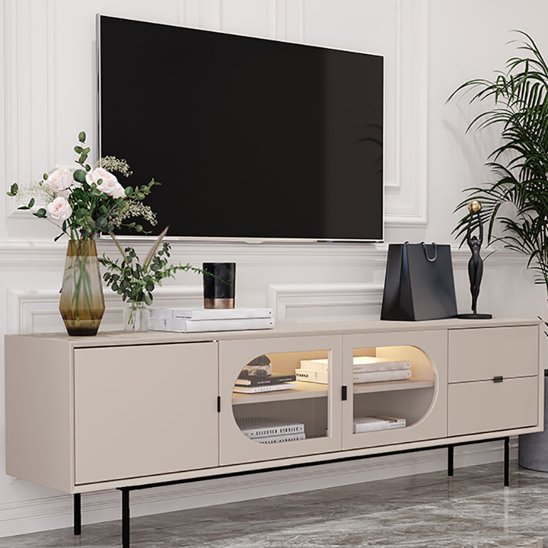 Modern Pine TV Stand Console Enclosed Storage TV Media Stand for Living Room