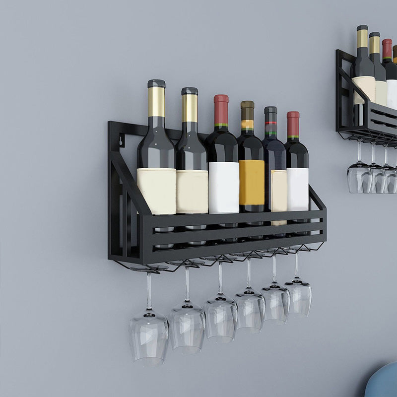 Metal Wall Mounted Wine Bottle & Glass Rack Modern Wine Holder for Kitchen