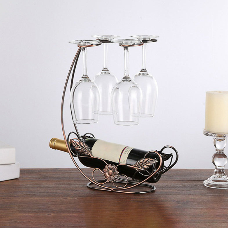 Contemporary Metal Wine Bottle Rack Countertop Bottle Holder for Living Room