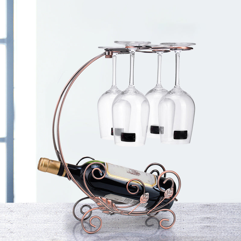 Metal Countertop Wine Glass Stemware Rack Holder Contemporary Bottle Rack Single Rail