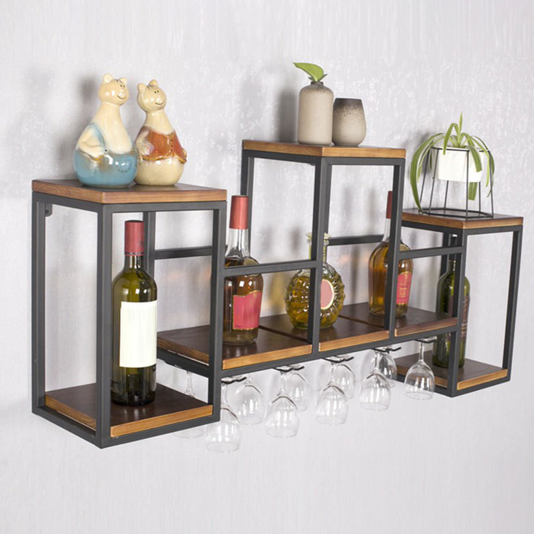 Metal Wall Mounted Wine Bottle & Glass Rack Modern Wine Rack Kit