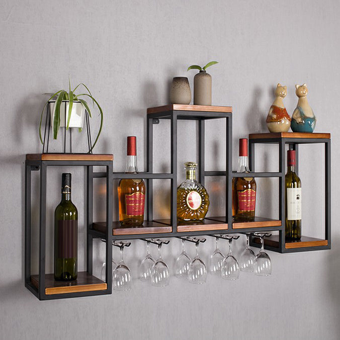 Metal Wall Mounted Wine Bottle & Glass Rack Modern Wine Rack Kit
