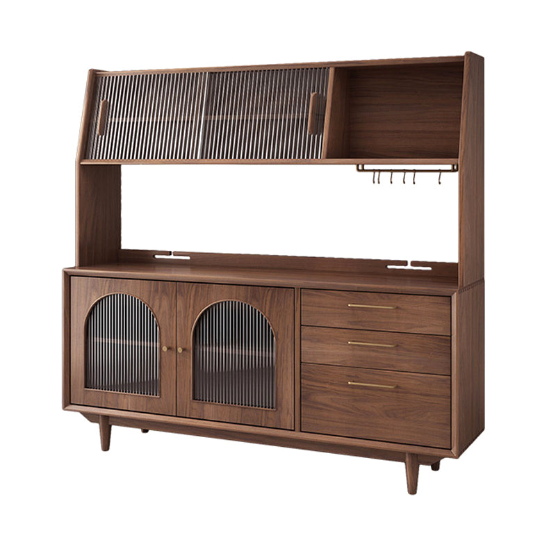 Modern Dining Hutch Pine Glass Doors Hutch Buffet for Living Room