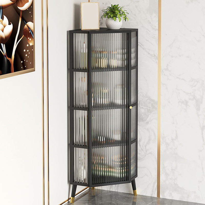 Industrial Curio Cabinet Corner Unit Metal Glass Doors Buffet Cabinet for Living Room