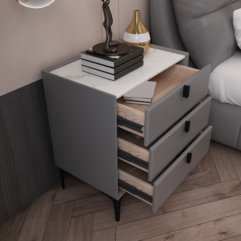 Contemporary Night Table Solid Wood Bed Nightstand with 3 Drawers