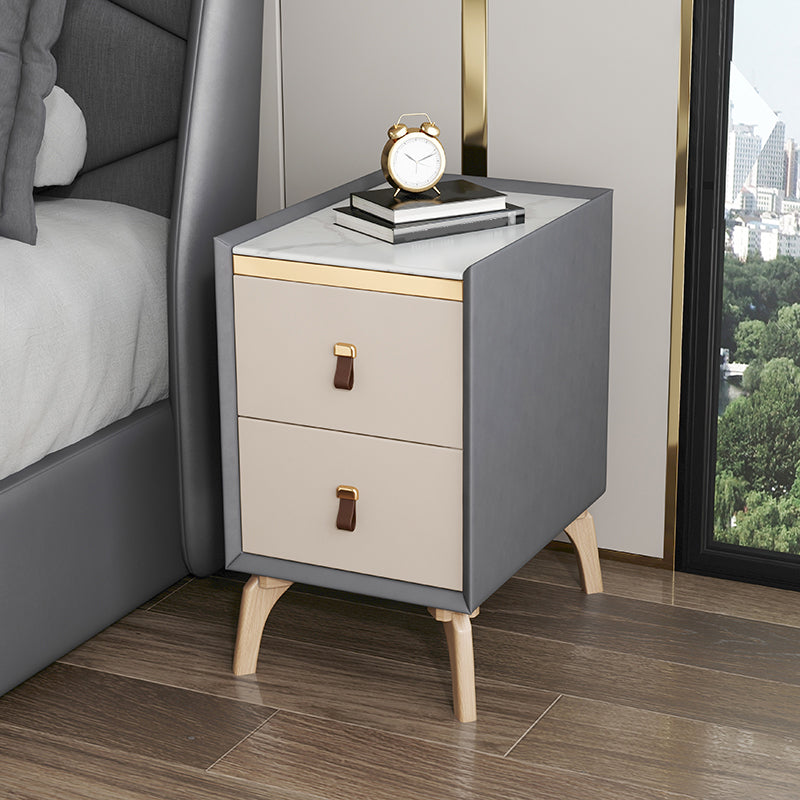 Contemporary Night Table Solid Wood Bed Nightstand with 2 Drawers