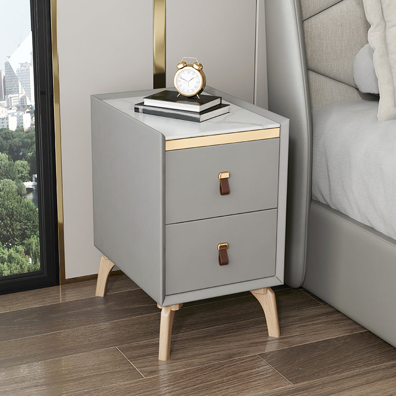 Contemporary Night Table Solid Wood Bed Nightstand with 2 Drawers