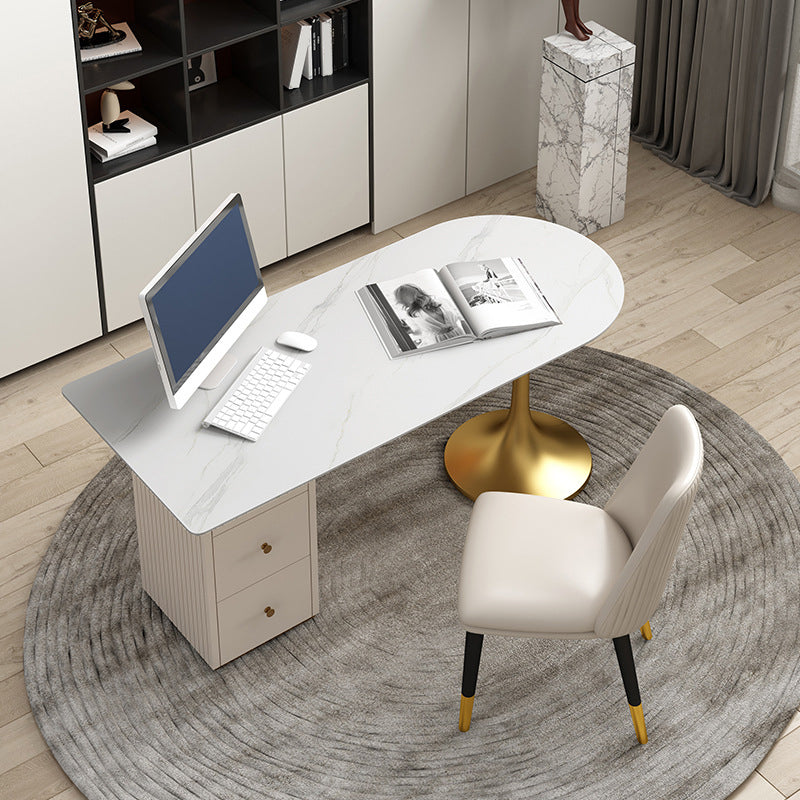 Contemporary Office Desk Half-Circle Secretary Desk with Drawers