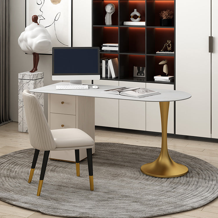 Contemporary Office Desk Half-Circle Secretary Desk with Drawers