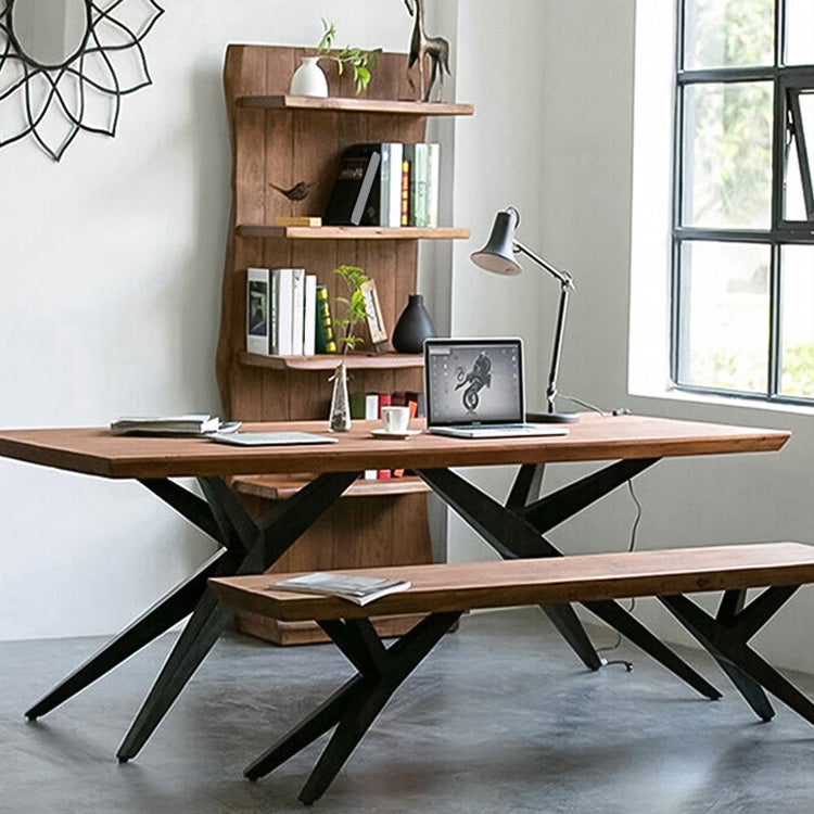 Brown Industrial Writing Desk Rectangular Solid Wood Office Desk