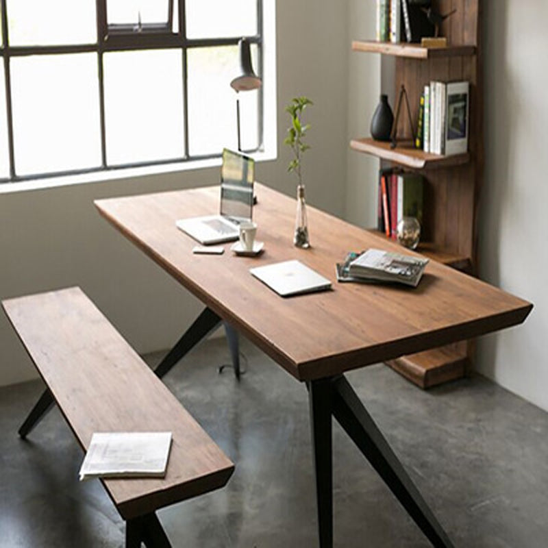 Brown Industrial Writing Desk Rectangular Solid Wood Office Desk