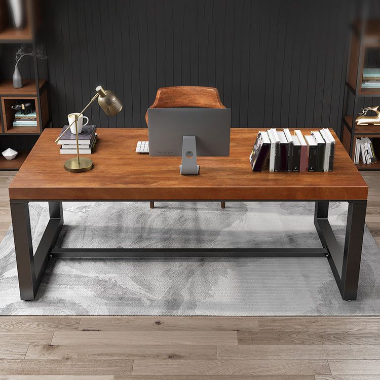 Contemporary Rectangular Executive Desk Brown Office Desk with Metal Legs